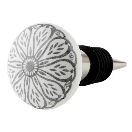Grey Daisy Flower Flat Ceramic Wine Bottle Stopper